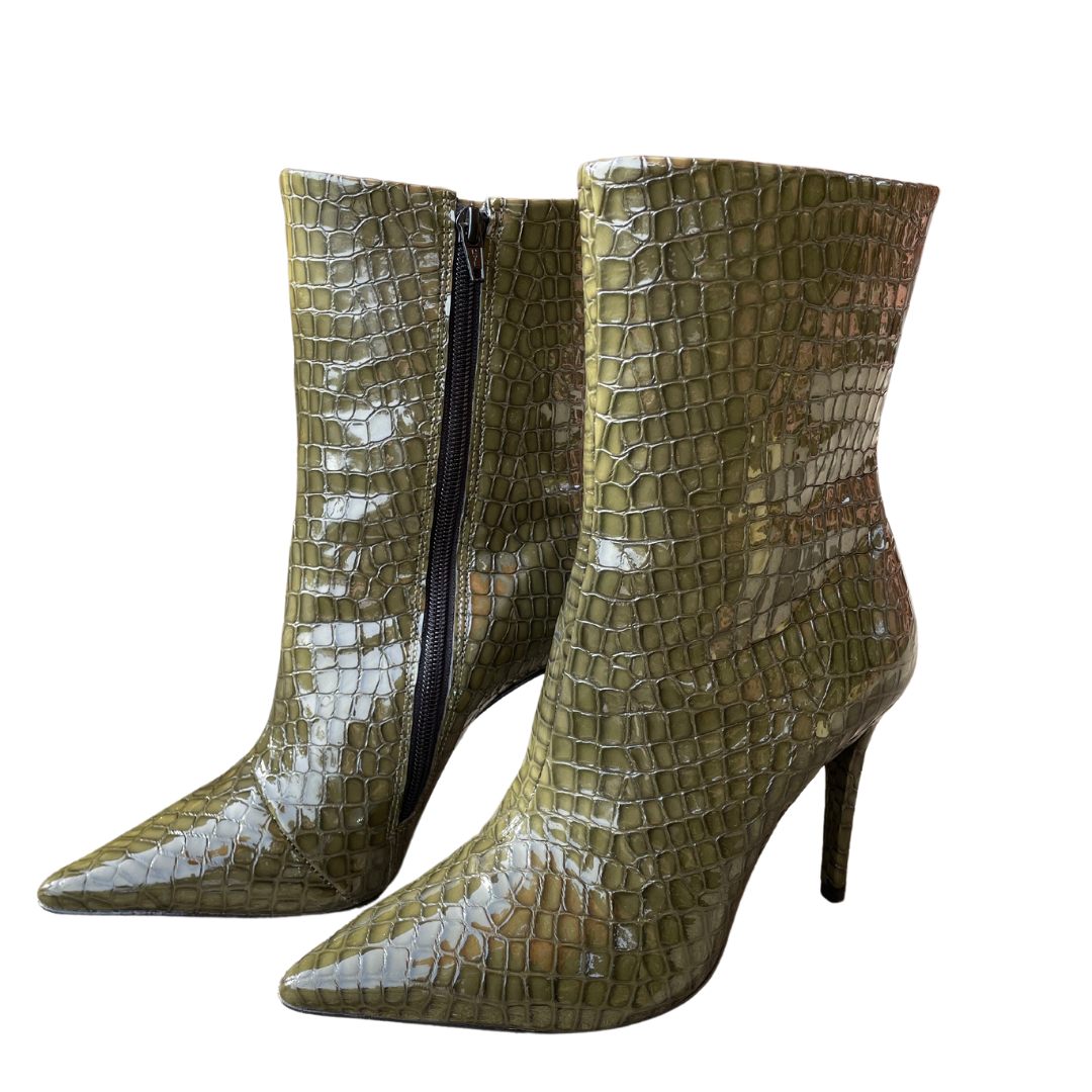 Bottines en cuir olive façon croco Angelina