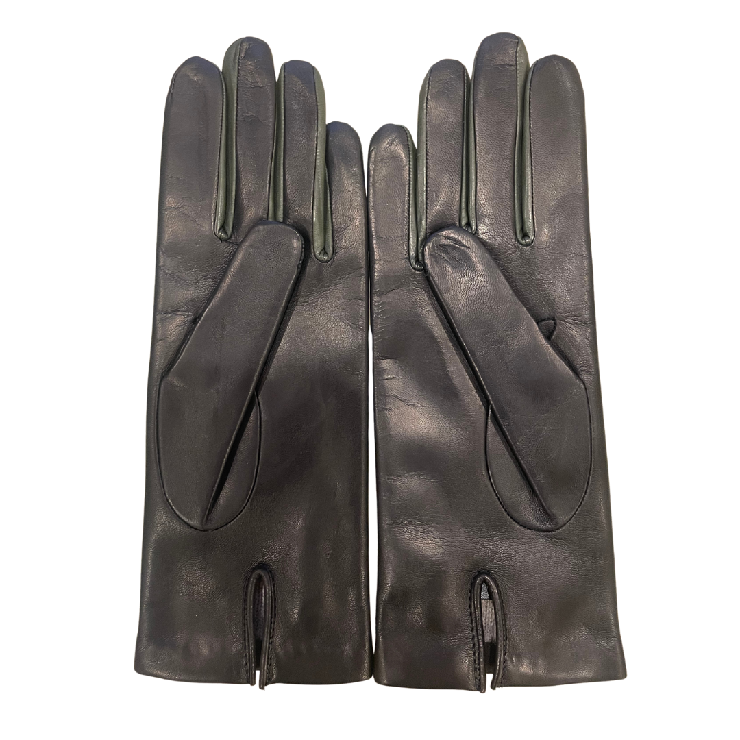 Black and Olive Green Leather Gloves